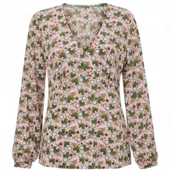 Boden Tops - Boden Viola Pink Green Floral Print Long Sleeve V-Neckline Boho Top Blouse 10